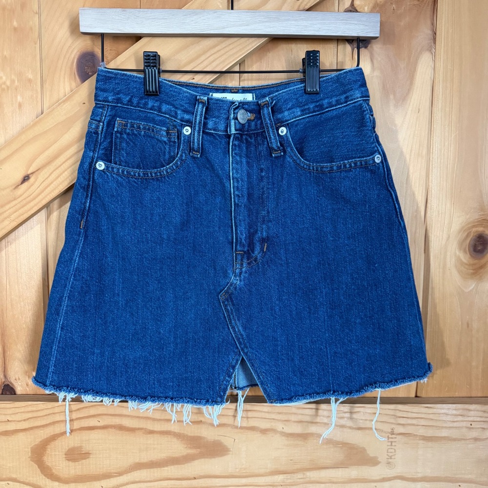 Madewell Rigid Denim A-Line Mini Skirt Womens 24 Indigo Blue Raw Hem Boho